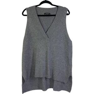 ACROBAT Oversized V-Neck High Low Wool Cashmere Blend Cozy Acadamia Sweater Vest